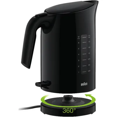 Braun Wasserkocher WK 3110 BK | 1,7 l | 3000 W | Schnellkochsystem | 3-Wege-Sicherheit | Anti-Kalk-Filter | schwarz