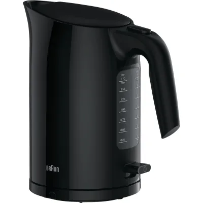 Braun Wasserkocher WK 3100 BK | 1,7 Liter | 2.200 Watt | Schnellkochsystem | Kalkfilter | 360°-Sockel | Schwarz