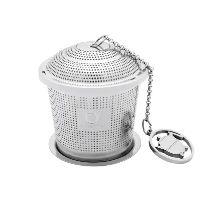 Bredemeijer Tee-Ei an Kette 191006 | Teefilter Edelstahl 304 | mit Untersetzer & Anhänger | silberfarben