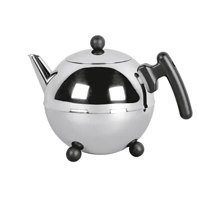 Bredemeijer Teekanne Duet Bella Ronde 1304Z | doppelwandig | Edelstahl hochglanzpoliert | 1,2l | schwarz | tropffrei