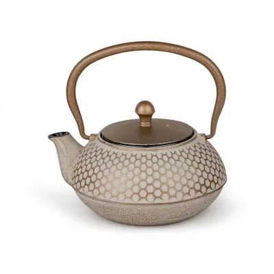 Bredemeijer Teekanne Jiangxi 153204 | Gusseisen 0,7L | Edelstahlfilter | asiatisches Design | beige-gold