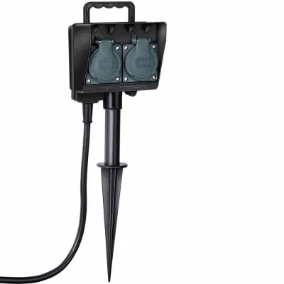 Brennenstuhl Gartensteckdose 2-fach mit Erdspieß | IP44 | 1,4m Kabel | Außensteckdose schwarz