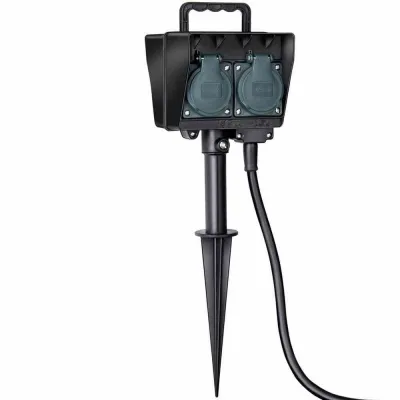 Brennenstuhl Gartensteckdose 4-fach | mit Erdspieß | IP44 | 1,4m Kabel | spritzwassergeschützt | schwarz-grün