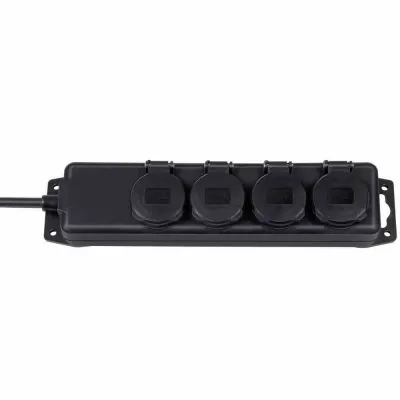 Brennenstuhl Steckdosenverteiler 1159960 | IP44 4-fach Outdoor | 2m Kabel | selbstschließende Deckel | schwarz