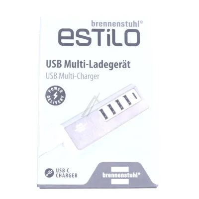 Brennenstuhl Estilo USB-Multiladegerät 20W | 5-fach Ladegerät | 4x USB-A, 1x USB-C | Edelstahl/Weiß