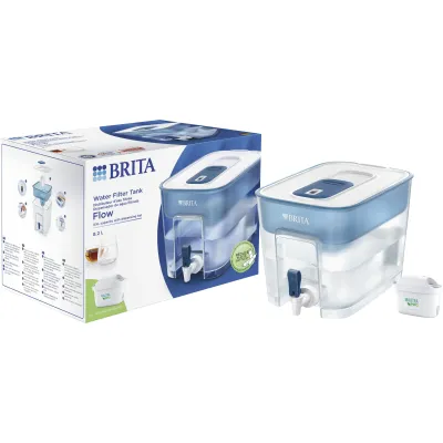 BRITA Wasserfilterstation Flow XXL 8,2l mit Zapfhahn | MAXTRA PRO Kartusche | Kalkfilter | Memo-Anzeige | Weiß-Petrol