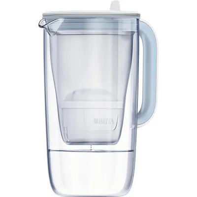 BRITA Wasserfilter-Kanne Model One 118006 | Glas 2,5l | inkl. MAXTRA PRO Kartusche | reduziert Kalk & Chlor | hellblau