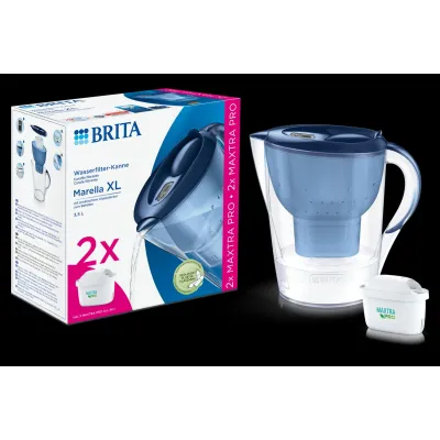 BRITA Wasserfilter-Kanne Marella XL | 3,5l | 2x MAXTRA PRO Filter | Wechselanzeige | Blau