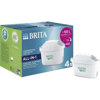BRITA MAXTRA PRO ALL-IN-1 Wasserfilterkartusche 4er-Pack | reduziert Kalk & Chlor | für alle BRITA-Kannen