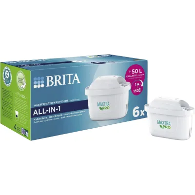 BRITA MAXTRA PRO ALL-IN-1 Wasserfilterkartusche 6er Pack | reduziert Kalk & Chlor | kompatibel mit BRITA Kannen