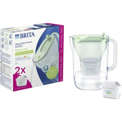 Brita Wasserfilter Style eco | 2,4l | inkl. 2 MAXTRA PRO Kartuschen | Filteranzeige | Made in Germany | hellgrün