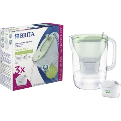 BRITA Wasserfilter-Kanne Style eco | 2,4l | 3x MAXTRA PRO | Kalk- & Chlorreduzierung | Smart Light | BPA-frei | hellgrün
