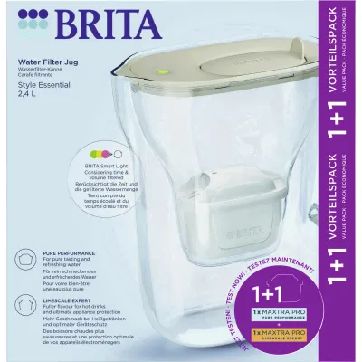 Brita Wasserfilter Style Essential 2,4l inkl. Maxtra Pro Pure & Pro Extra | Filteranzeige | sand