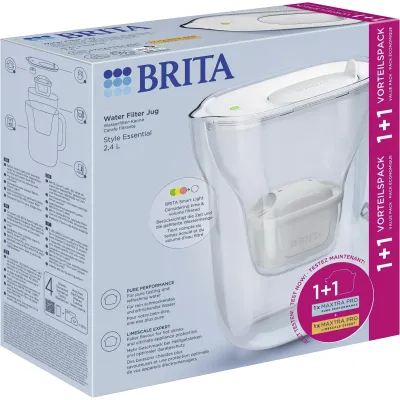 Brita Wasserfilter Style Essential 2,4l | inkl. Maxtra Pro Pure & Pro Extra Kartusche | Smart Light Anzeige | weiß