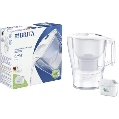 BRITA Wasserfilter-Kanne Aluna | 2,4 l | Filterwechselanzeige | Kühlschrank-geeignet | Kunststoff | weiß