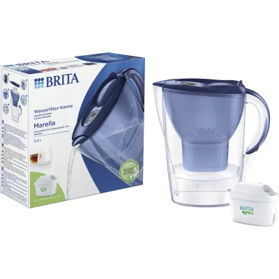 BRITA Wasserfilter-Kanne Marella | 2,4 l | Filterwechselanzeige | für Kühlschrank | BPA-frei | Blau