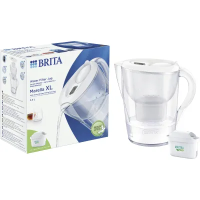 BRITA Wasserfilter-Kanne Marella XL | 3,5l | MAXTRA PRO Kartusche | Kalkreduzierung | BPA-frei | weiß
