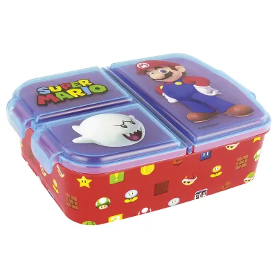 p:os Brotdose 33162 Super Mario | Lunchbox für Kinder mit 3 Fächern | Kunststoff | 18x13,5x5,5 cm | Mehrfarbig