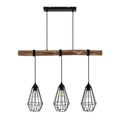 BRUMBERG Pendelleuchte 57406080 | 3x E27 | LED-Retrofit geeignet | längliche Käfigschirme | Holz/Stahl | schwarz matt