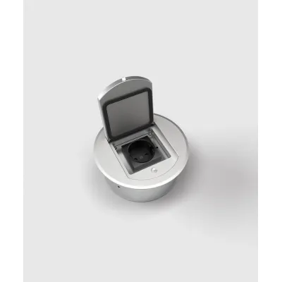 BS Bodensteckdose 8601A-1-3 | 1-fach rund Schuko IP65 | verriegelbarer Klappdeckel | Edelstahl-Optik | Ø140 mm