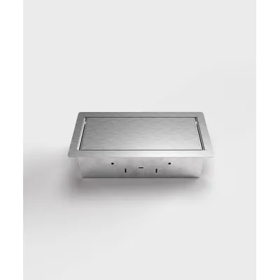BS BODENSTECKDO Bodensteckdose 3303E | 3-fach Schuko | Edelstahl gebürstet | eckig | Klappdeckel | 110x220 mm