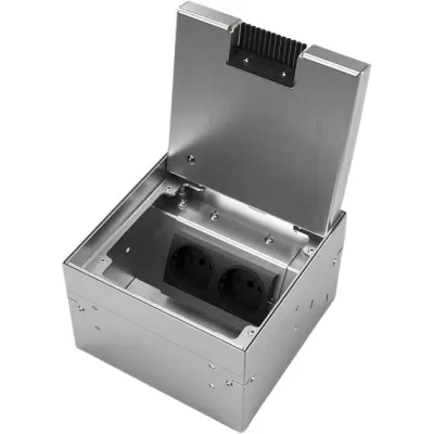 BS Bodensteckdose 8902BB-1-0 | 2x Schuko | IP20 | Edelstahl | quadratisch | mit Kabelauslass | 155x155 mm