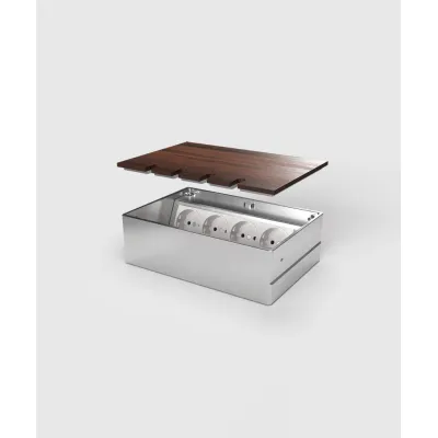 BS Bodensteckdose 8804B-2-0 | 3x Schuko | 1x RJ45 2fach | Edelstahl-Deckel | IP20 | Alu Gehäuse | 220x150mm