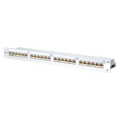 METZ CONNECT Patchpanel 130856C-E | 24 Port RJ45 | Cat.6A | 1HE 19 Zoll | LSA | geschirmt | Aluminium Silber