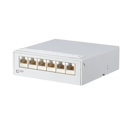METZ CONNECT Patchpanel 130862-11-E | 6 Port Cat.6 RJ45 | geschirmt | Wandmontage | LSA-Anschluss | grau RAL7035
