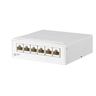 METZ CONNECT Patchpanel 130862-21C-E | Cat.6A AP-Verteiler 6x RJ45 | geschirmt | LSA-Anschluss | Wandmontage | weiß