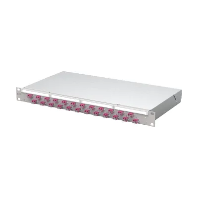 METZ CONNECT Patchpanel 1504507524-E | 24x LC-Duplex | OM4 Multimode 50/125 | 19 Zoll 1HE | Frontplatte | grau RAL 7035