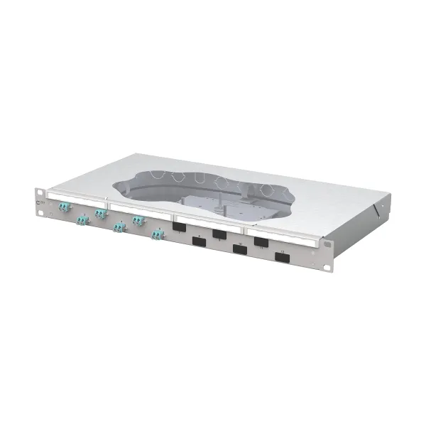 METZ CONNECT Patchfeld 1504557706-F | 19 Zoll 1HE | 6x LC-Duplex | OM3 Multimode | mit Pigtails | grau RAL7035