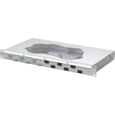 METZ CONNECT Patchfeld 1504557706-F | 19 Zoll 1HE | 6x LC-Duplex | OM3 Multimode | mit Pigtails | grau RAL7035