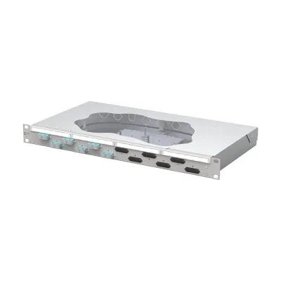 METZ CONNECT Patchpanel 150455BA06-F | 19 Zoll 1HE | 6x SC-Duplex | OM3 Multimode 50/125 | Pigtails | grau RAL 7035