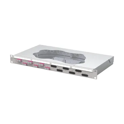METZ CONNECT Patchfeld 150457BB06-F | 19" 1HE LWL Splicepanel | 6x SC Duplex | OM4 50/125 | mit Pigtails | grau RAL 7035