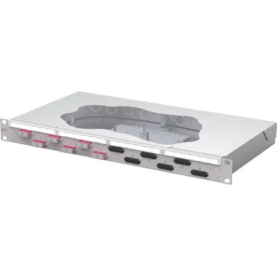METZ CONNECT Patchfeld 150457BB06-F | 19" 1HE LWL Splicepanel | 6x SC Duplex | OM4 50/125 | mit Pigtails | grau RAL 7035
