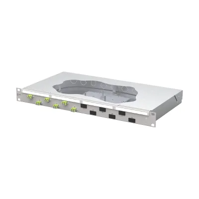 METZ CONNECT Patchpanel 1504587M06-F | 19 Zoll 1HE | 6x LC-Duplex | OM5 Multimode | mit Pigtails | grau RAL 7035