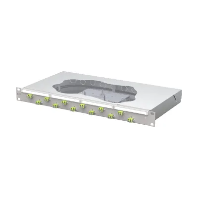 METZ CONNECT Patchfeld 1504587M12-F | LWL 19" 1HE | 12x LC-Duplex | OM5 Multimode 50/125 | Pigtails | grau RAL7035