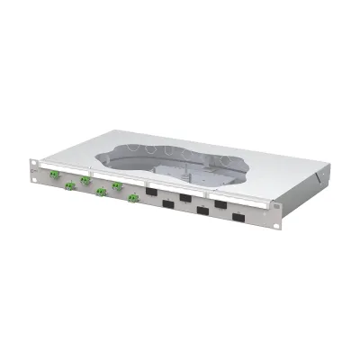 METZ CONNECT Patchpanel 1504597606-F | 19 Zoll 1HE | 6x LC-Duplex APC OS2 Singlemode | Splice | Pigtails | grau RAL7035