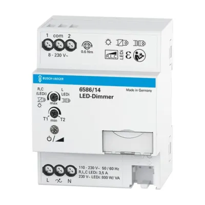 Busch-Jaeger LED-Dimmer 6586/14 | REG-Tastdimmer | 20-800 W | Phasenan-/abschnitt | LED & Glühlampen | grau