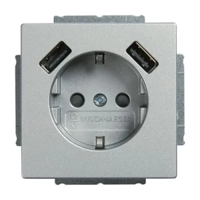 BUSCH-JAEGER SCHUKO Steckdose 20 EUCB2USB-83 | 2x USB-A Ladefunktion | Unterputz | Kindersicherung | Aluminium matt