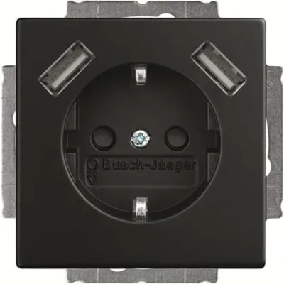 BUSCH-JAEGER SCHUKO-USB-Steckdose 20 EUCB2USB-885 | 2x USB-A | Unterputz | Safety+ Shutter | 16A 230V | Schwarz matt