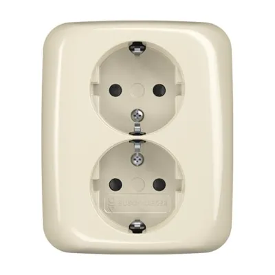 Busch-Jaeger SCHUKO Doppelsteckdose 202 EUJB-212 | Unterputz | 2-fach | Berührungsschutz | Steckklemme | 16A | cremeweiß