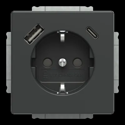 BUSCH-JAEGER Steckdose 20 EUCB2USBAC-81 | SCHUKO mit USB-A + USB-C | Unterputz | 16A 230V | anthrazit