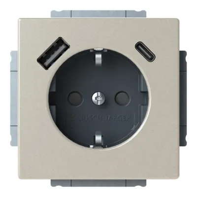 BUSCH-JAEGER Steckdose SCHUKO USB-A USB-C 20 EUCB2USBAC-866 | Unterputz | Edelstahl | 16A | Safety+ | IP20