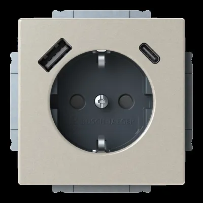 BUSCH-JAEGER Steckdose SCHUKO USB-A USB-C 20 EUCB2USBAC-866 | Unterputz | Edelstahl | 16A | Safety+ | IP20