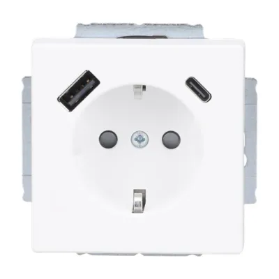 Busch-Jaeger Steckdose 20 EUCB2USBAC-884 | SCHUKO mit USB-A & USB-C | Unterputz | 16A 230V | Studioweiß matt