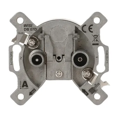 BUSCH-JAEGER Durchgangsdose 0231-102 | Antennendosen-Einsatz 2-fach Sat/BK | 14dB | 2 Auslässe | Klasse A | flach