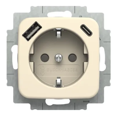 BUSCH-JAEGER Steckdose SCHUKO 20 EUCB2USBAC-212 | USB-A & USB-C | Unterputz | 16A 230V | Busch-Duro 2000 SI | Cremeweiß
