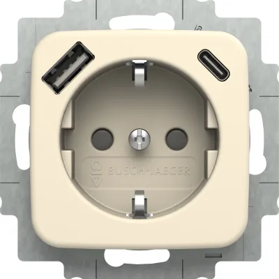 BUSCH-JAEGER Steckdose SCHUKO 20 EUCB2USBAC-212 | USB-A & USB-C | Unterputz | 16A 230V | Busch-Duro 2000 SI | Cremeweiß